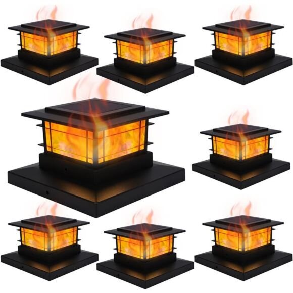Dynaming 8 Pack Solar Flame Post Lights Outdoor, Solar Powered Fence Post - Picture 1 of 7